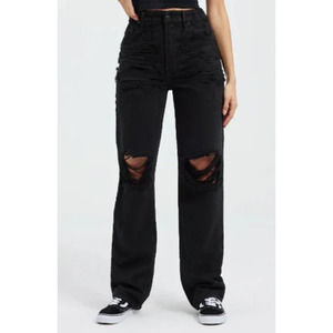 GOOD AMERICAN Women's Good Shredded 90's Jeans Size 18 Black Straight Leg NWT